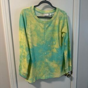 Belle by Kim Gravel Tie-Dye Long Sleeve Top - Green and Yellow
